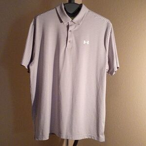 NWOT Under Armour Men's Gray & White Striped Polo Shirt Size XL